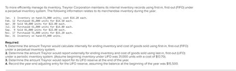 Solved To More Efficiently Manage Its Inventory Treynor Chegg