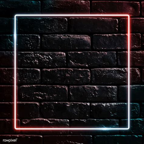 Square neon frame on black brick wall vector | premium image by ...