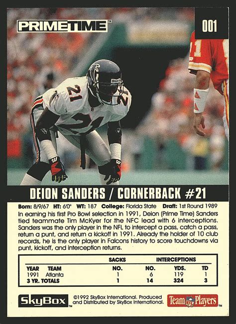 1992 SkyBox Prime Time 001 Deion Sanders EBay