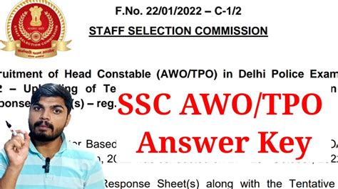 Ssc Delhi Police Hc Awo Tpo Answer Key Out Delhi Police Head