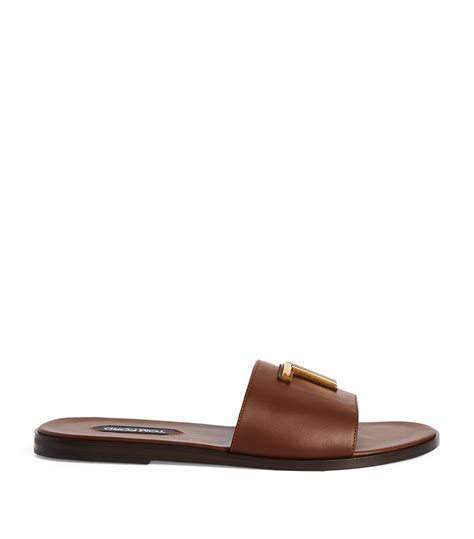 Mens Tom Ford Brown Leather Brighton Slides Harrods Uk