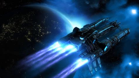 Download Blue Spaceship Wallpaper