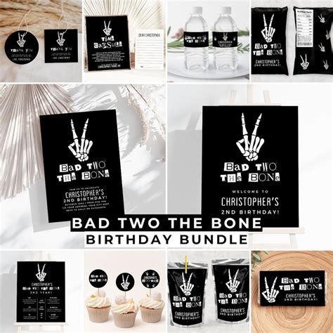 Bad Two The Bone Birthday Bundle Black White Skeleton 2nd Party