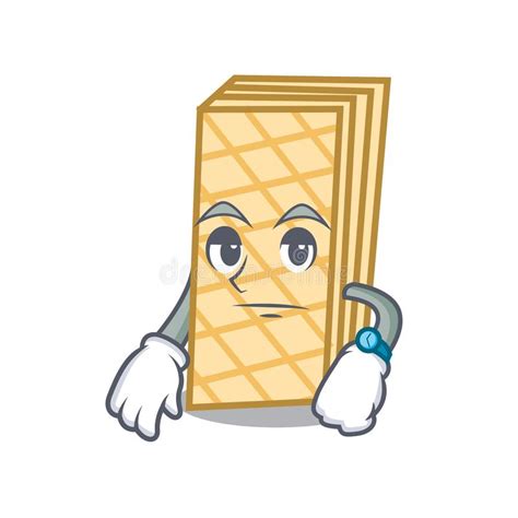 Estilo De Espera Dos Desenhos Animados Da Mascote Do Waffle Ilustração