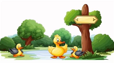 Madre pato y patitos cerca de un estanque Ilustración de la vida