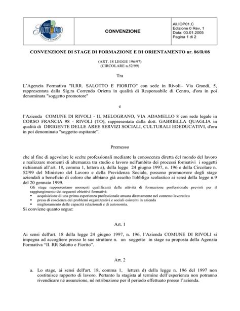 CONVENZIONE DI TIROCINIO DI FORMAZIONE E ORIENTAMENTO