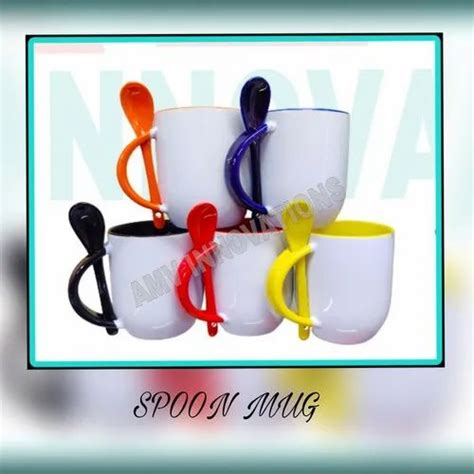 Plain Ceramic Sublimation Spoon Mug Capacity 300ml Size Dimension