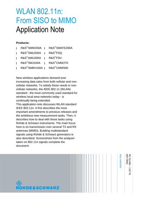 Pdf Wlan N From Siso To Mimo Application Notecdn Rohde Schwarz