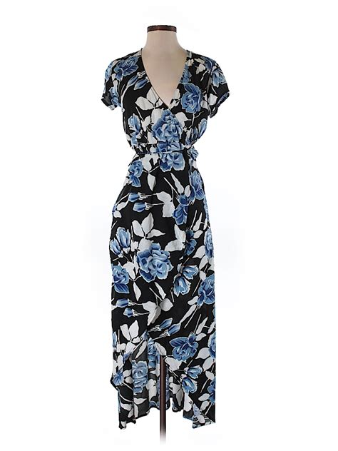 Faithfull The Brand 100 Rayon Floral Dark Blue Casual Dress Size S