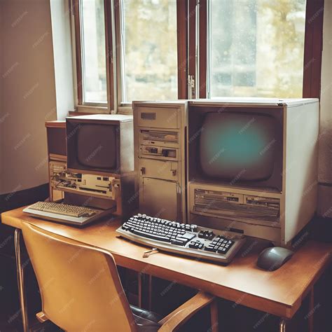 Premium Photo | Old computer on a desk in the office generative ai