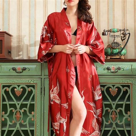 Pyjama Femme Long Kimono En Satin De Soie Pour Femmes Robe De Nuit