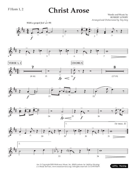 Christ Arose Choral Anthem SATB French Horn Sheet Music PDF Lifeway