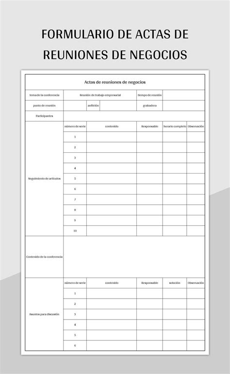 Plantilla de Formato Excel Formulario De Actas De Reuniones
