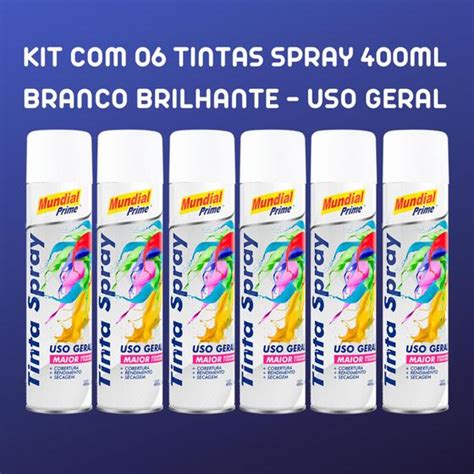 Kit Tinta Spray Branco Brilhante Ml Uso Geral Mundial Prime