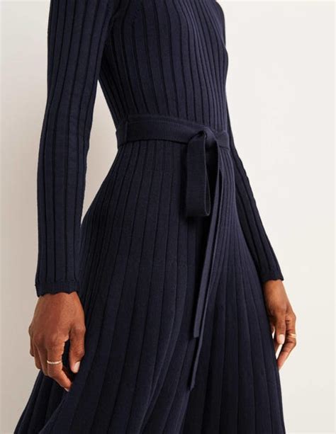 Rib Detail Knitted Midi Dress Navy Boden Us