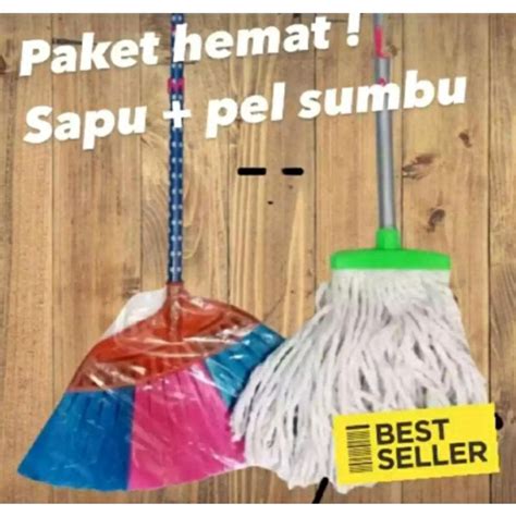 Jual Paket HEMAT 2 In 1 Sapu Senar Nylon Pell Lantai Gagang Kayu