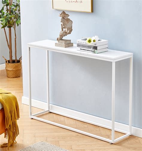 Irerts Console Table Narrow Sofa Table With Metal Frame White Entryway Table With Mdf Tabletop