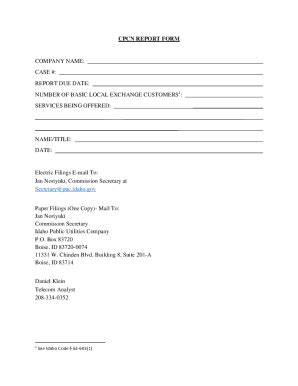 Fillable Online Puc Idaho Pdf Cpcn Report Form Idaho Public Utilities