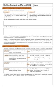 Ap Chemistry Limiting Reactants And Percent Yield Complete Lesson