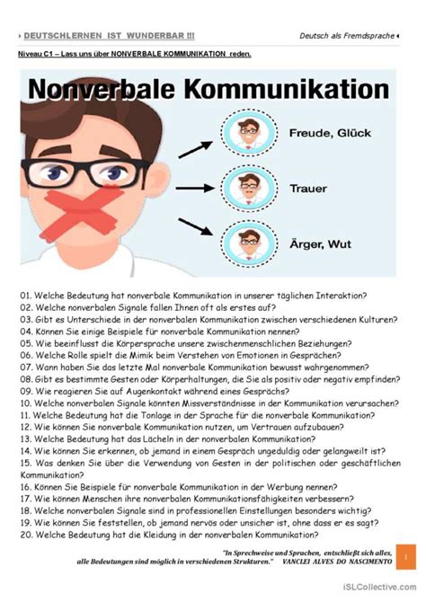 C Lass Uns Ber Nonverbale Kommun Deutsch Daf Arbeitsbl Tter Pdf Doc