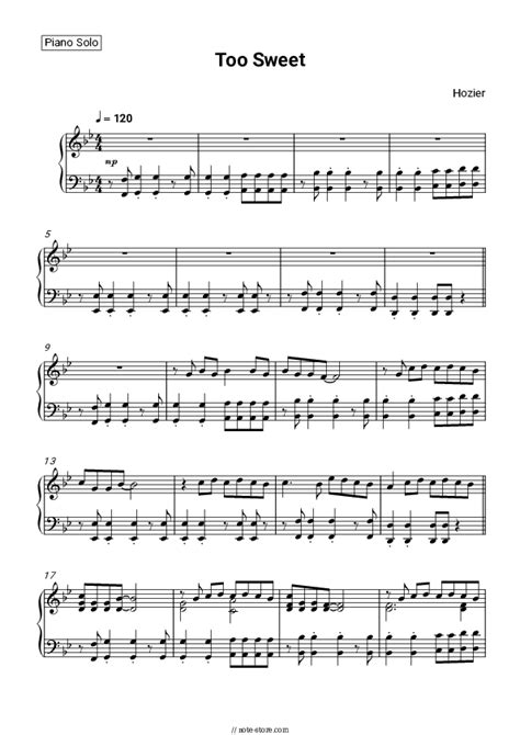 Too Sweet Piano Sheet Music Hozier In Note Piano Solo Sku Pso0132281