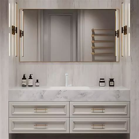 32"- 72" White Floating Bathroom Vanity Set with Drawers & Single Sink ...