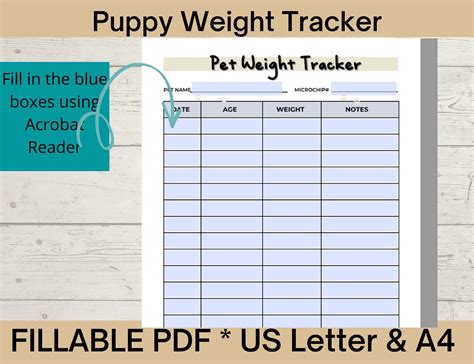 Puppy Weight Chart, Pet Weight Chart for Dog or Cat Editable, Printable ...