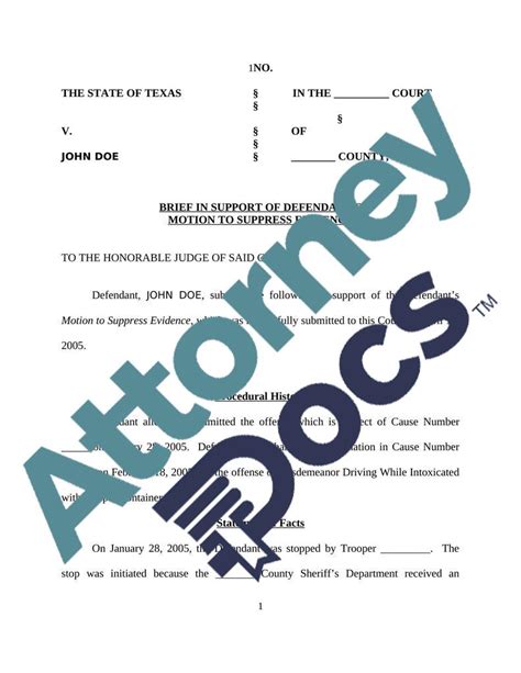 Brief In Support Of Defendant’s Motion To Suppress Evidence Attorney Docs The Legal Document