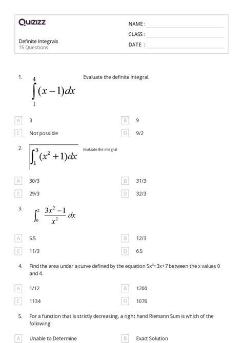 50 Integrals Worksheets For 12th Year On Quizizz Free And Printable