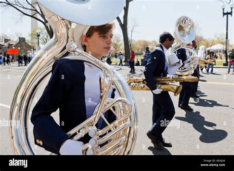 Sousaphone section of high school marching band - USA Stock Photo - Alamy