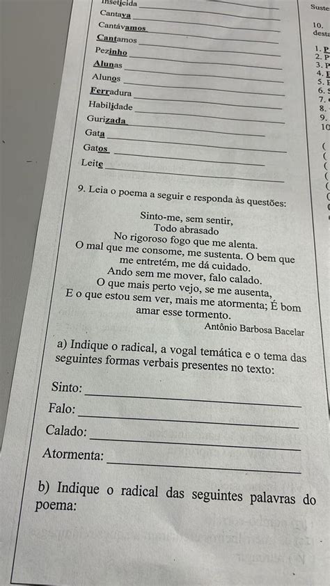 Indique O Radical A Vogal Tem Tica E O Tema Das Seguintes Formas