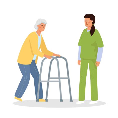 Elderly Woman Disabled On A Walker And A Nurse 2397858 Vector Art At