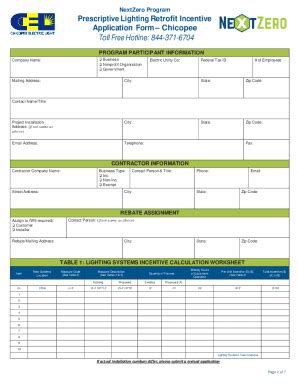 Fillable Online Prescriptive Lighting Retrofit Incentive Application