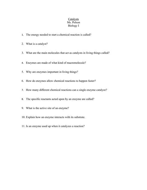 Catalyst Worksheet | DOC