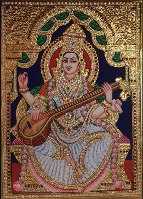 Saraswati Tanjore Painting With Frame Thanjavur Tanjore Painting