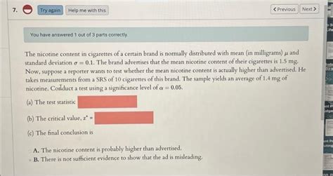 Solved The nicotine content in cigarettes of a certain brand | Chegg.com