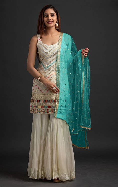 Latest Designer Faux Georgette Sharara Suit With Heavy Net Dupatta