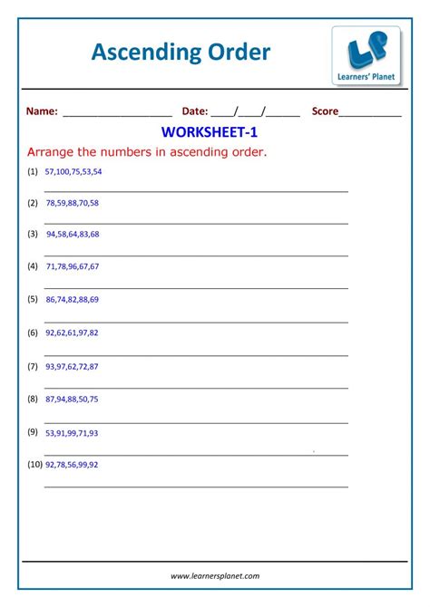 Maths ascending-descending order worksheets for class 2 kids