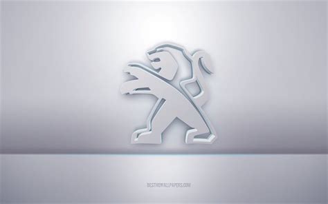 Download wallpapers Peugeot 3d white logo, gray background, Peugeot ...