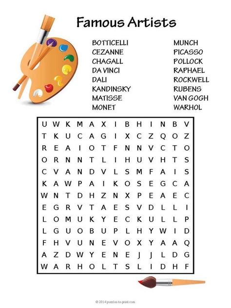 Printable Art Word Search