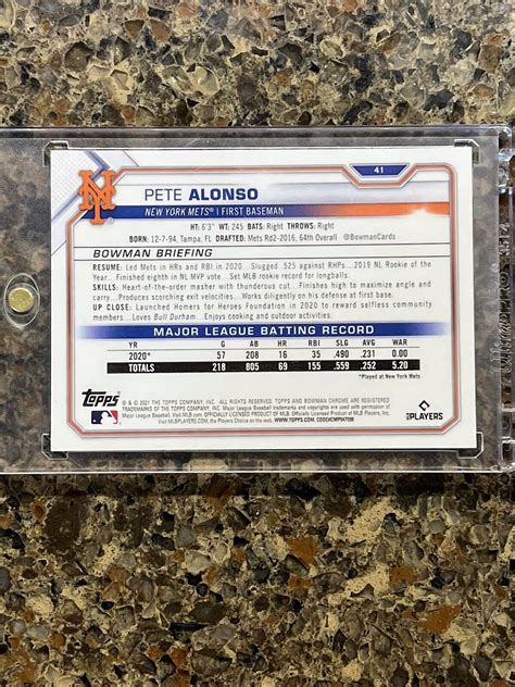 Pete Alonso Topps Bowman Chrome Mlb New York Mets Mint