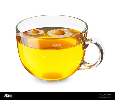Cup Of Hot Chamomile Tea On White Background Stock Photo Alamy