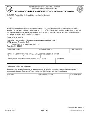 Fillable Online Form Phs Request For Uniformed Services Medical