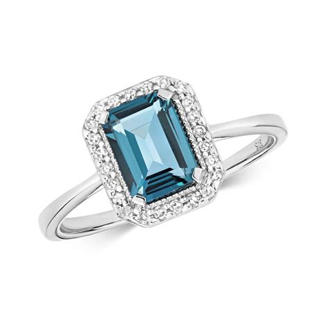 Ct White Gold London Blue Topaz Emerald Cut Ct Diamond Ring