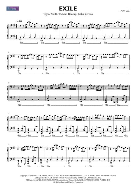 Exile Arr Gc By Taylor Swift Feat Bon Iver Sheet Music For Piano