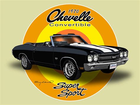 1970 Chevelle SS Convertible Black Muscle Car Art Drawing By Rudy