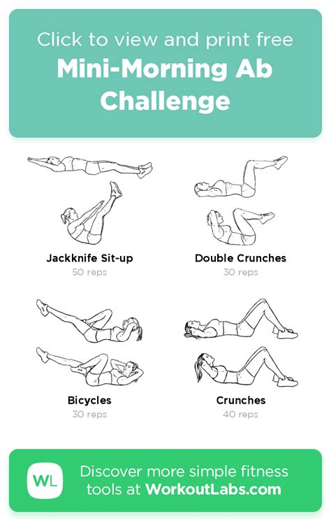 Mini-Morning Ab Challenge · WorkoutLabs Fit | Workouts to get abs, Easy ...