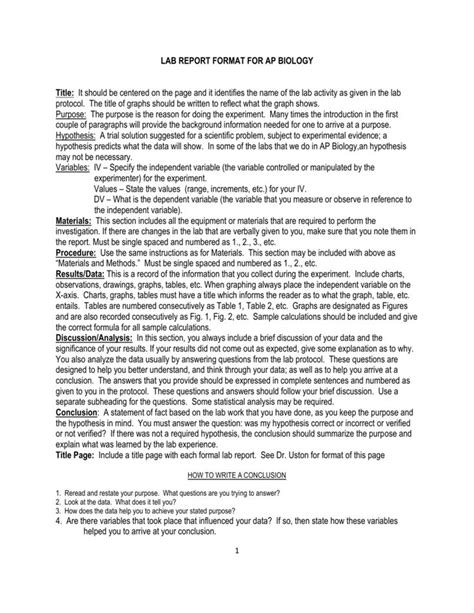 Lab Report Format For Ap Biology Course In Biology Lab Report Template Cumedorg Biology