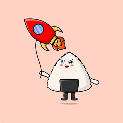 Premium Vector Cute Cartoon Rice Japanese Sushi Floating With Rocket