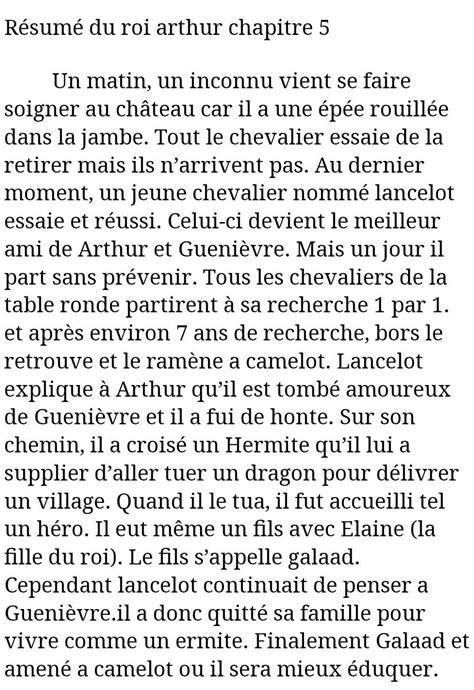 R Sum Du Chapitre Du Roi Arthur Nosdevoirs Fr